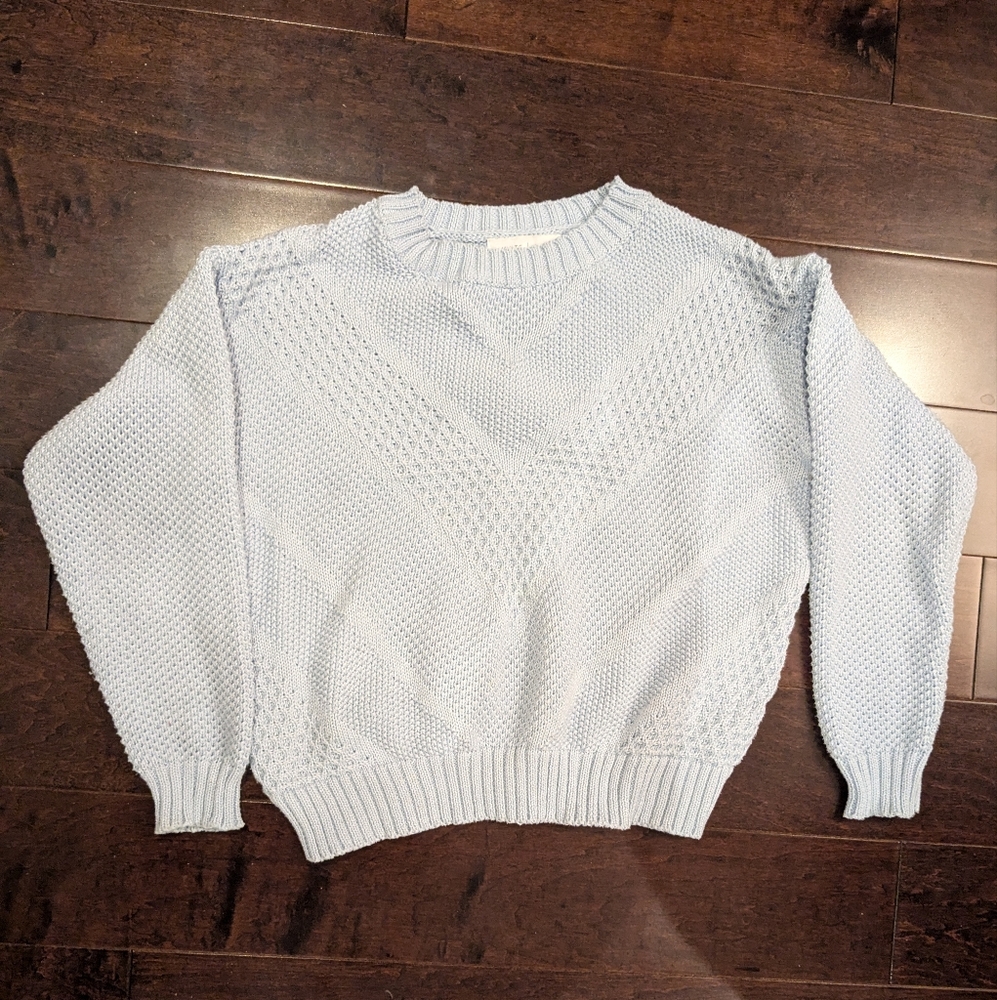 Women's Cable Knit Sweater Light Blue Sweater Jumper Chevron